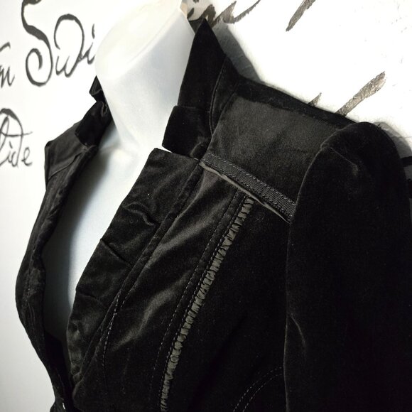 White House Black Market Black Velour Silver Button Up Elegant Jacket Blazer, 0 - Picture 2 of 8